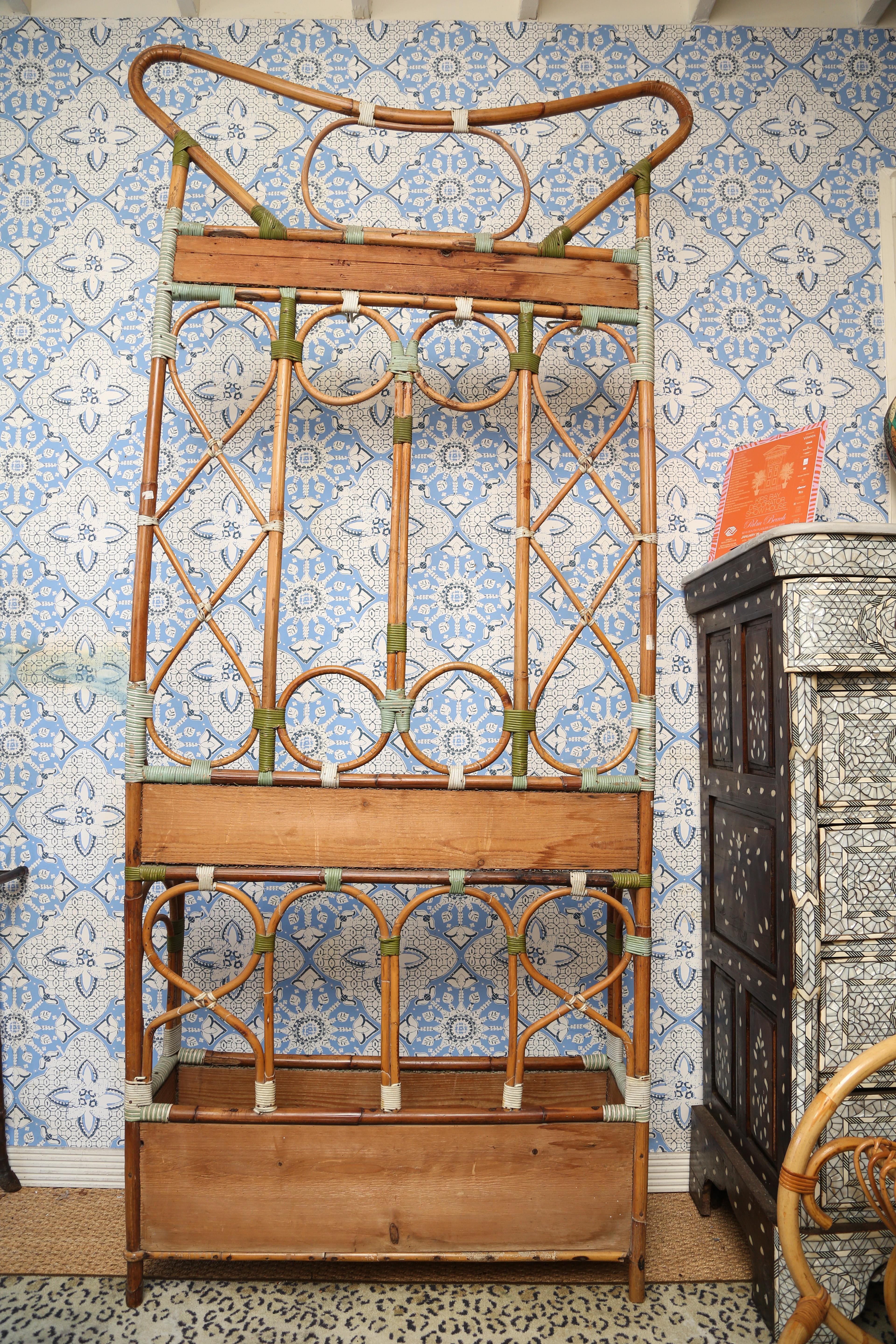 Superb Italian Vintage Bamboo and Rattan Hall Tree 1