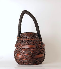 Magnífica cesta japonesa de bambú Ikebana, Siglo XX