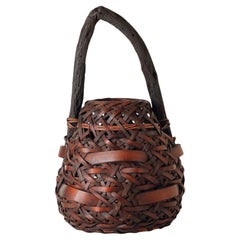 Superb Japanese Ikebana Bamboo Basket, 20th Century