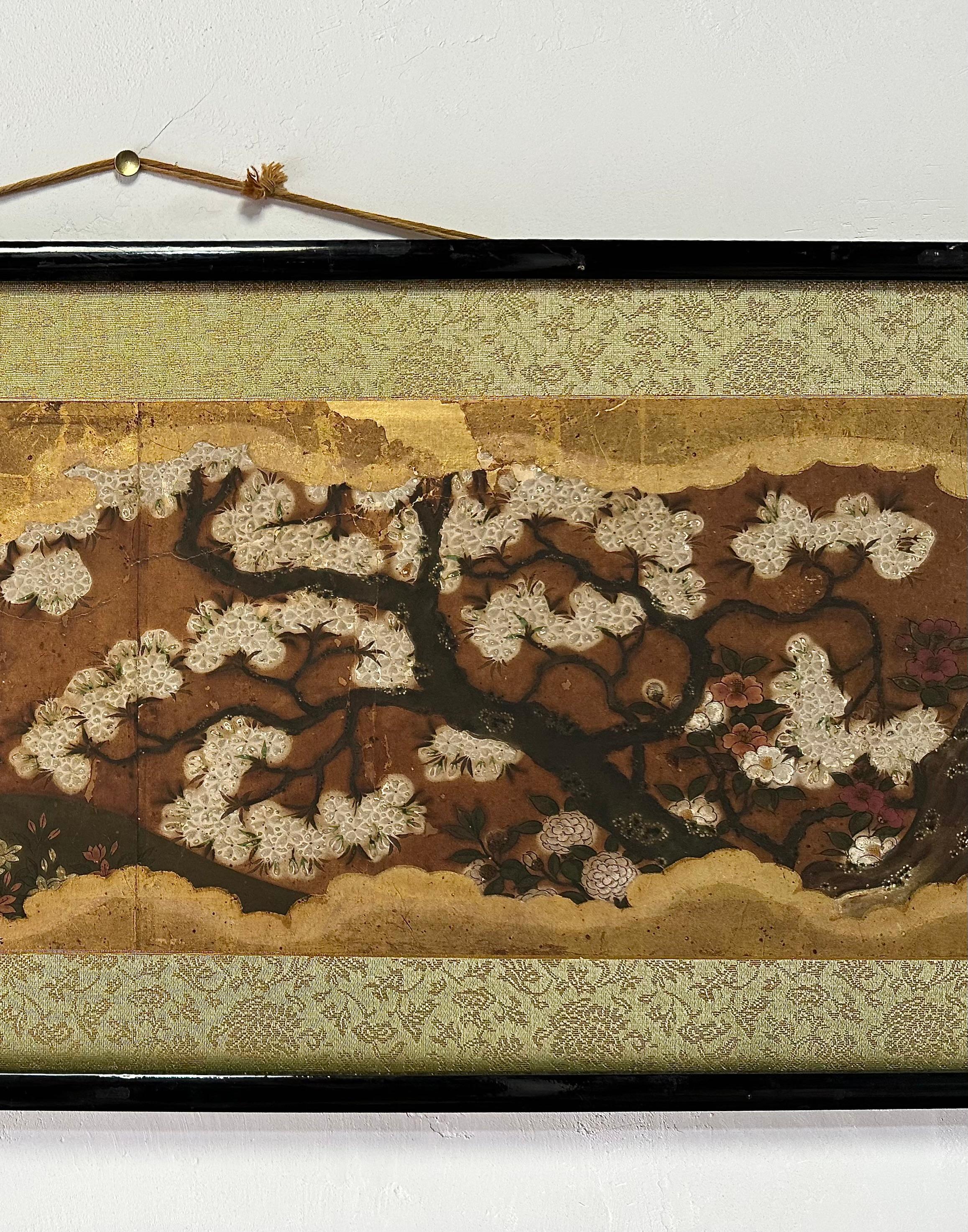 Superb Japanese Landscape Scroll with Sakura and Bamboo, 16th–17th Century Asiático en venta