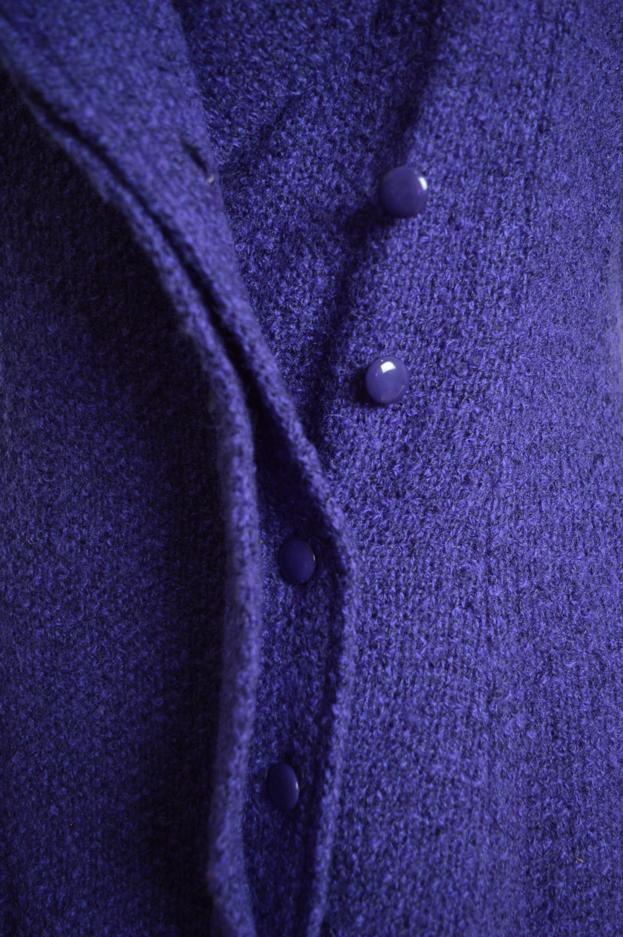 Superb JEANNE LANVIN 1930’s long Purple Tweed Boucle Wool Swing Coat For Sale 8