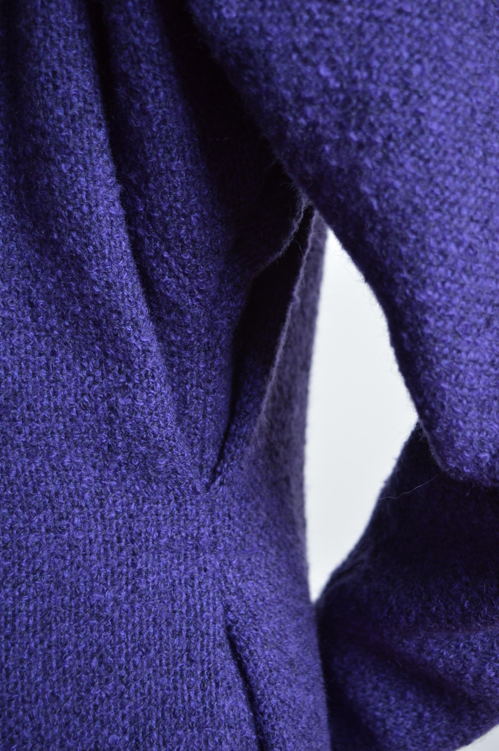 Superb JEANNE LANVIN 1930’s long Purple Tweed Boucle Wool Swing Coat For Sale 2