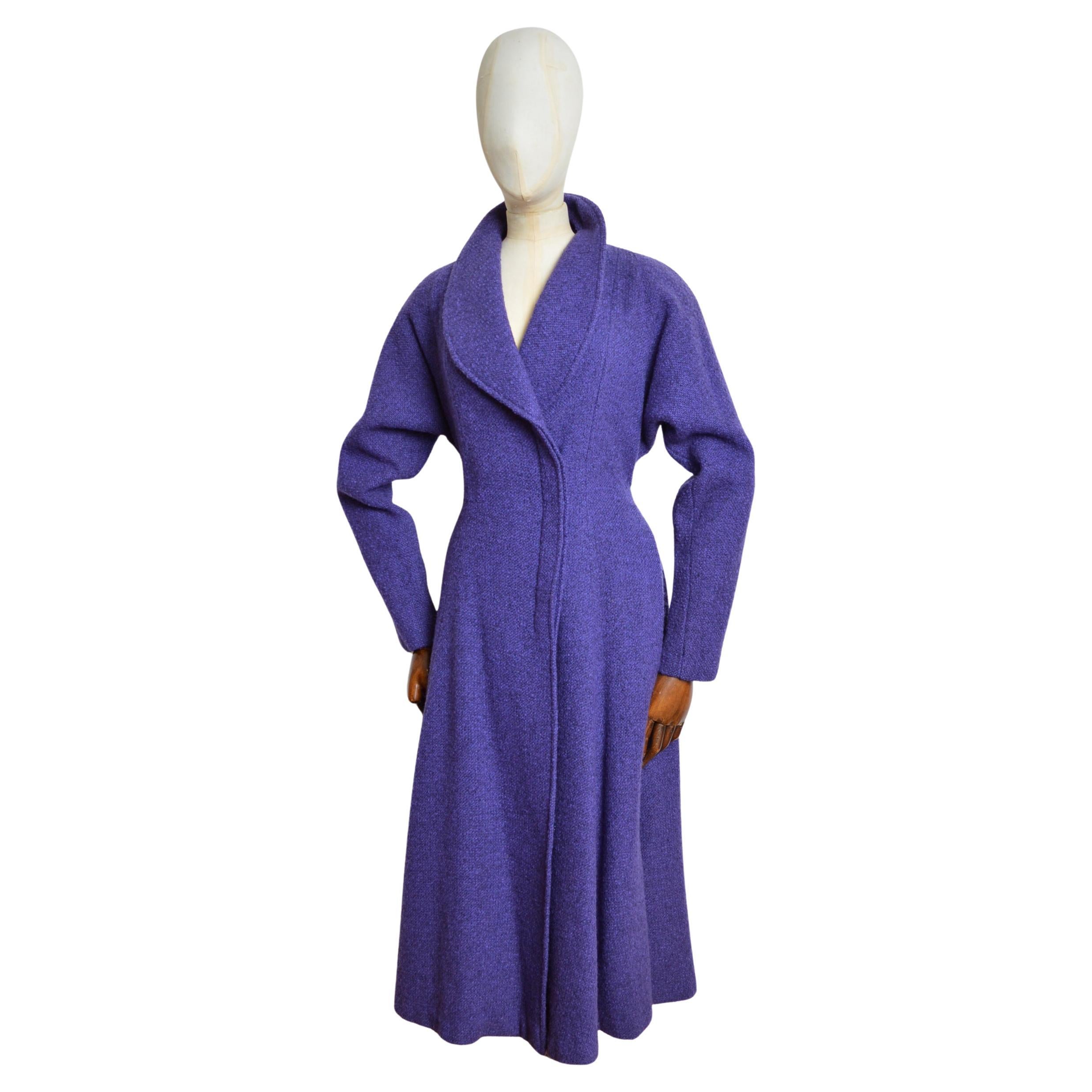 Superb JEANNE LANVIN 1930 s long Purple Tweed Boucle Wool Swing Coat For Sale at 1stDibs