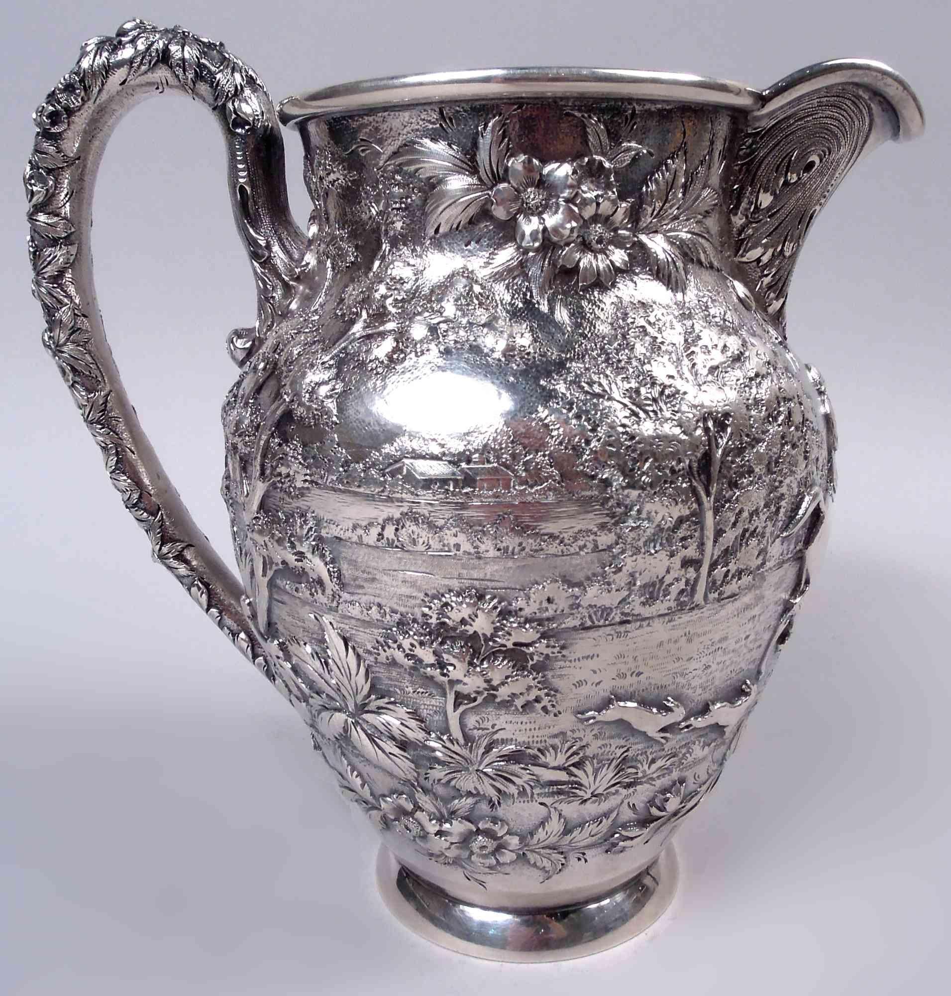 Hervorragende Kirk Baltimore malerischen Wasserkrug mit Pferd & Hound (Repoussé) im Angebot