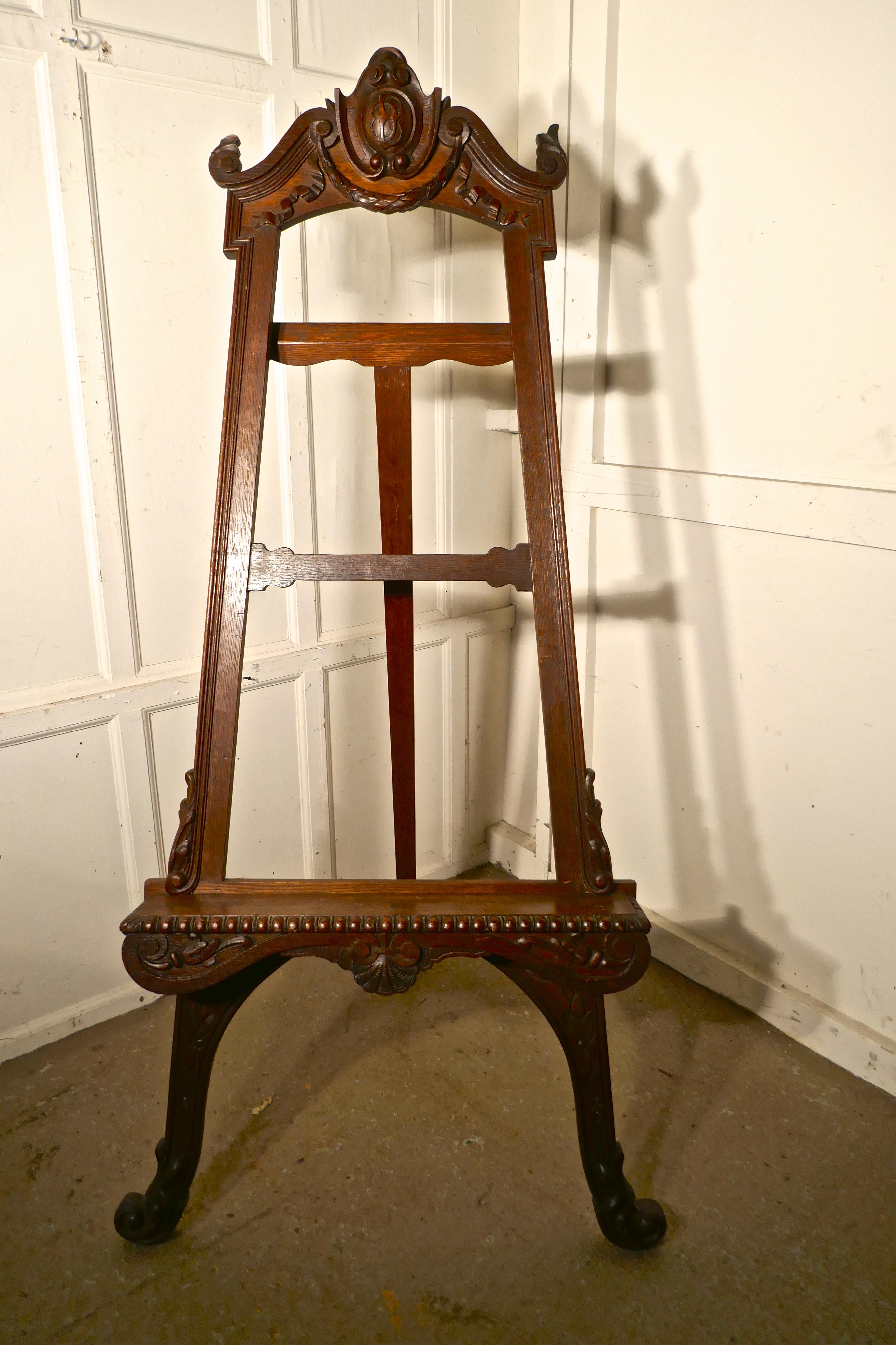 Superb Large 19th Century Carved Oak Easel 1