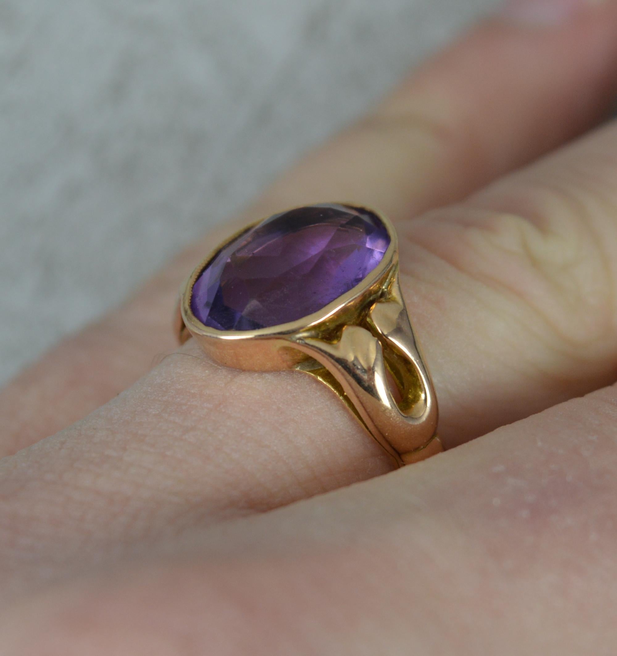 Oval Cut Superb Large Amethyst and 14 Carat Gold Solitaire Statement Ring For Sale