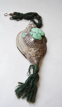 Superb Large Antique Tibetan Silver Turquoise Hair Decoration 中国古董