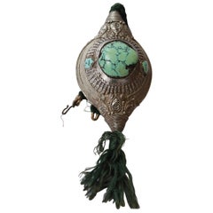 Superb Large Antique Tibetan Silver Turquoise Hair Decoration 中国古董