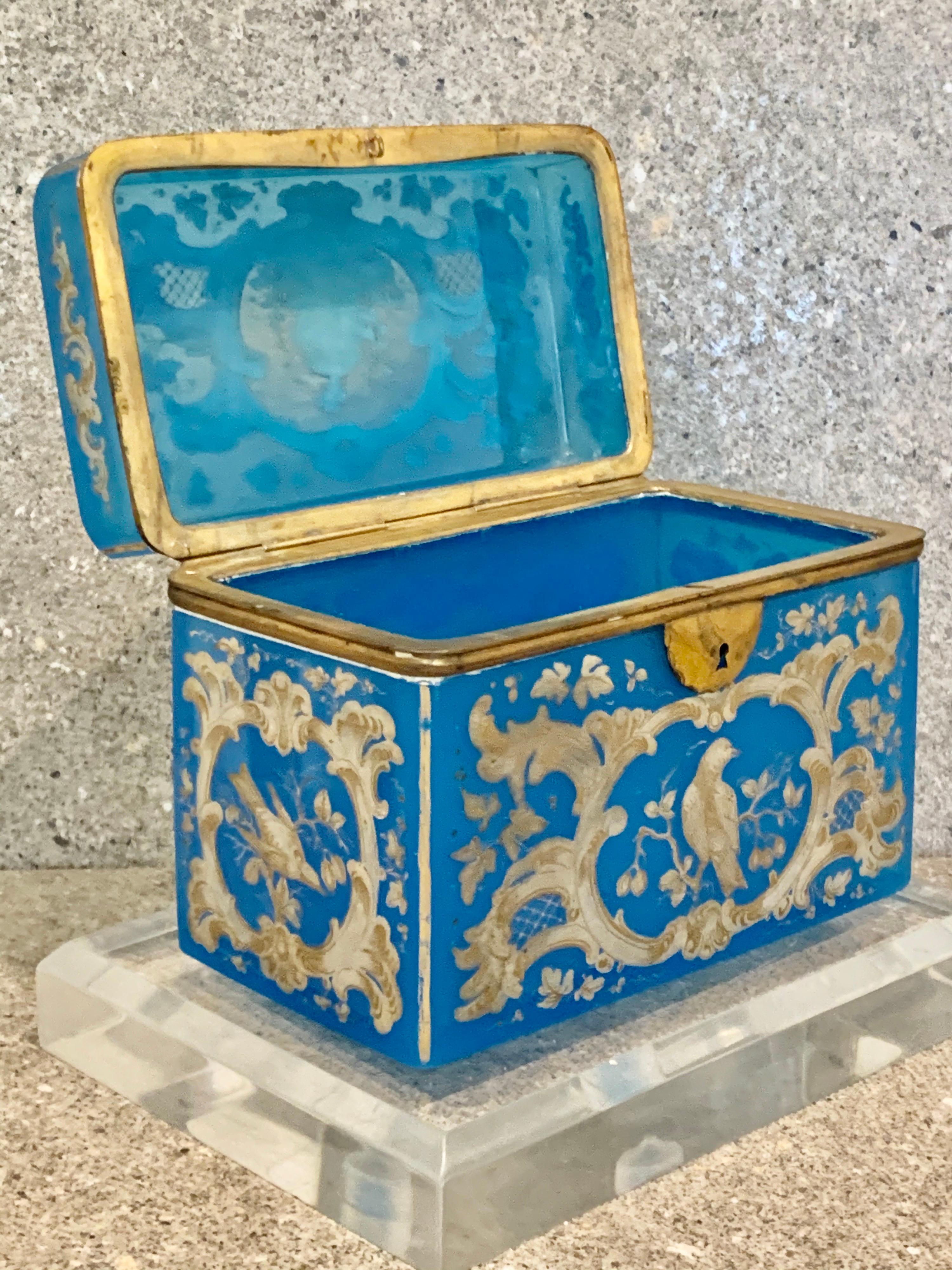 Mid-19th Century Superb Large Bohemian Barfatan Opaline Enamelled Glass Casket / Box