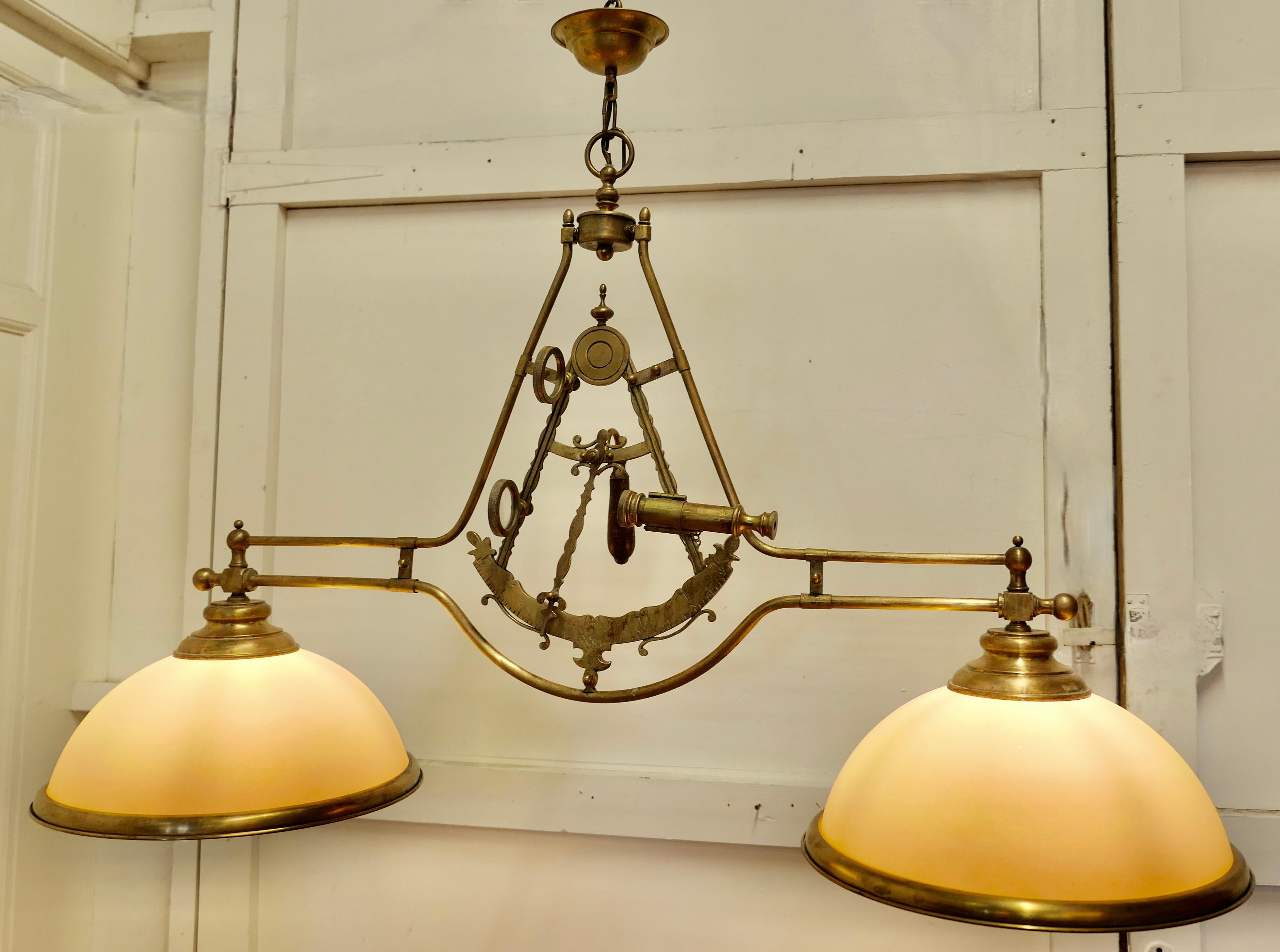 Superb Large Brass Sextant Ceiling Light from the Captains Cabin For Sale 5