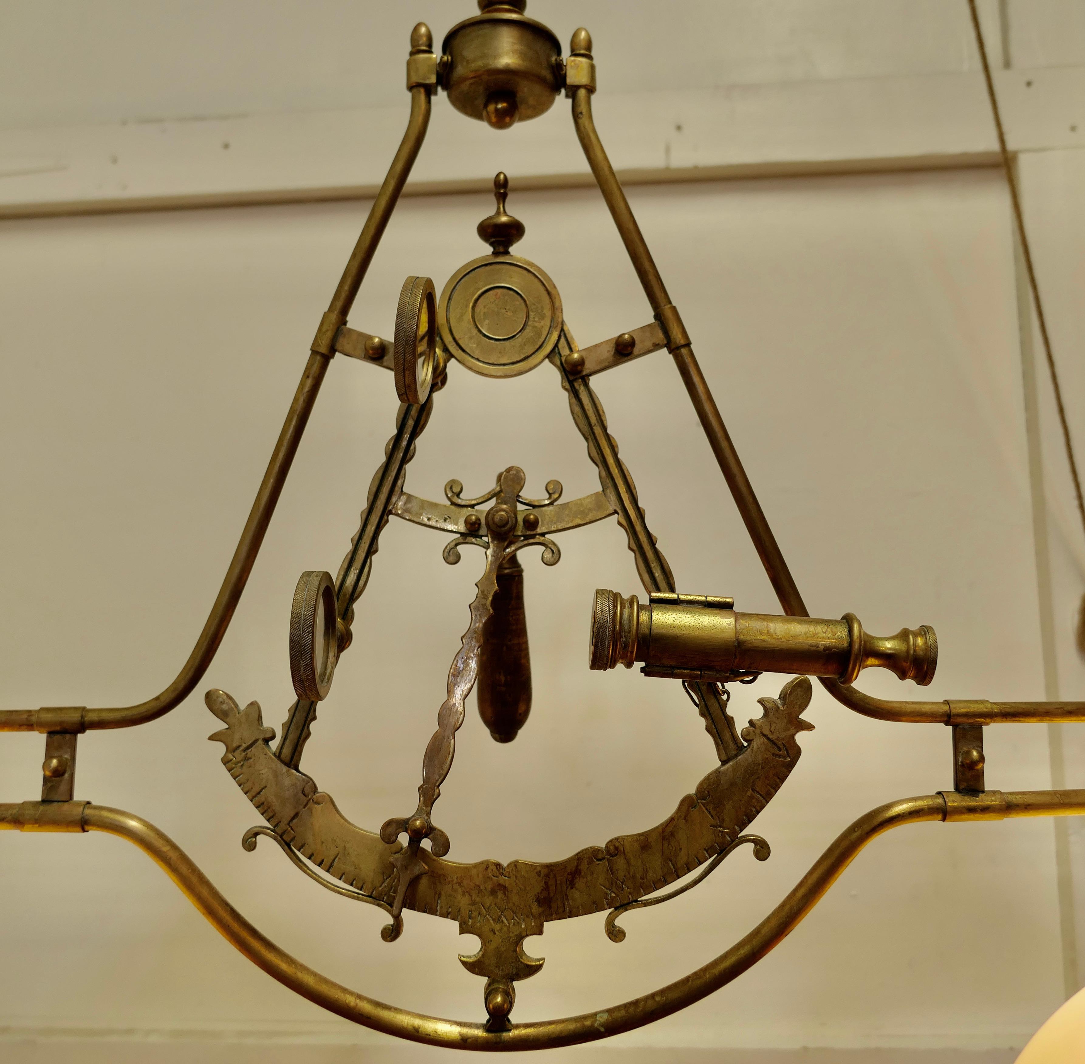 Superb Large Brass Sextant Ceiling Light from the Captains Cabin For Sale 1
