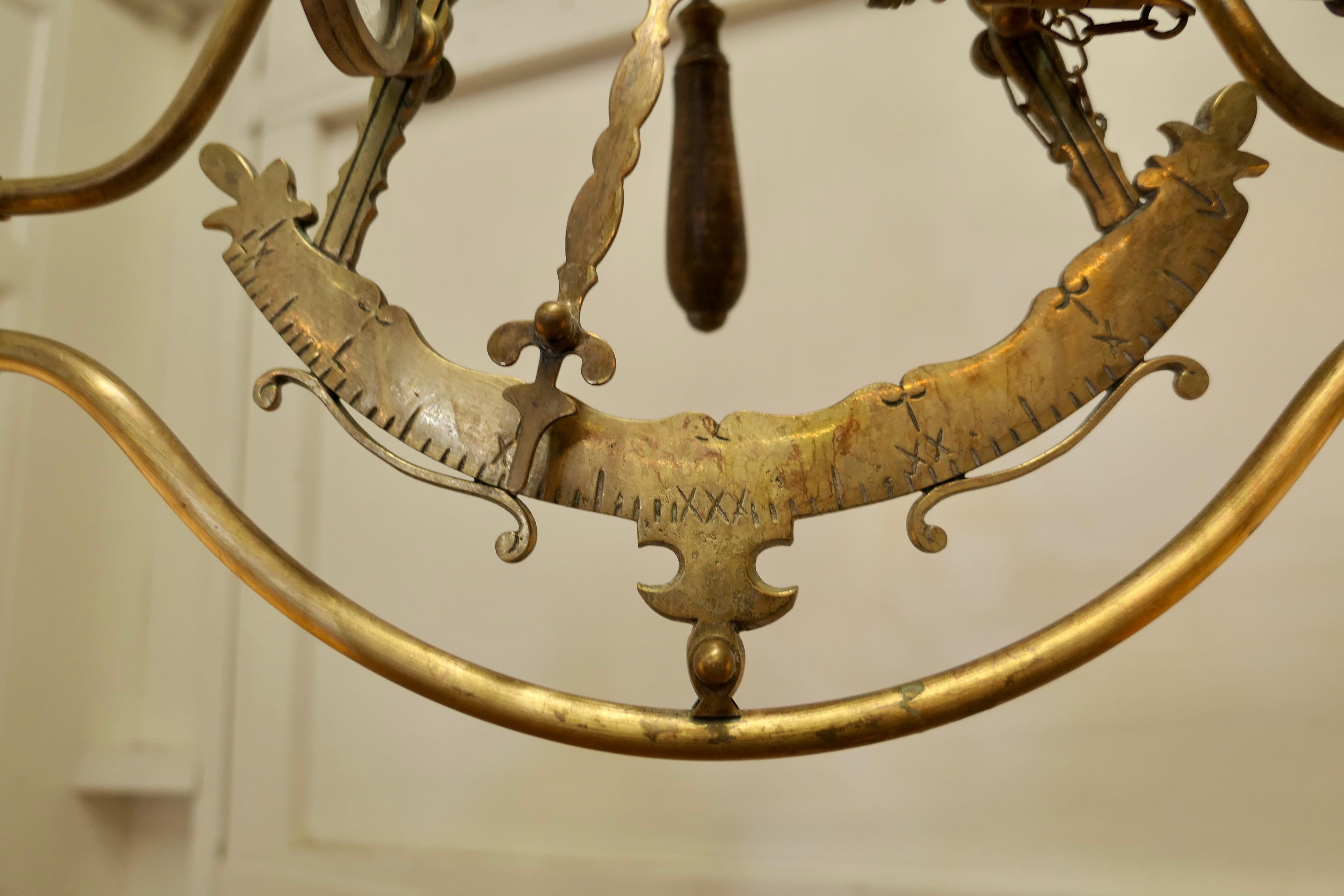 Superb Large Brass Sextant Ceiling Light from the Captains Cabin For Sale 2