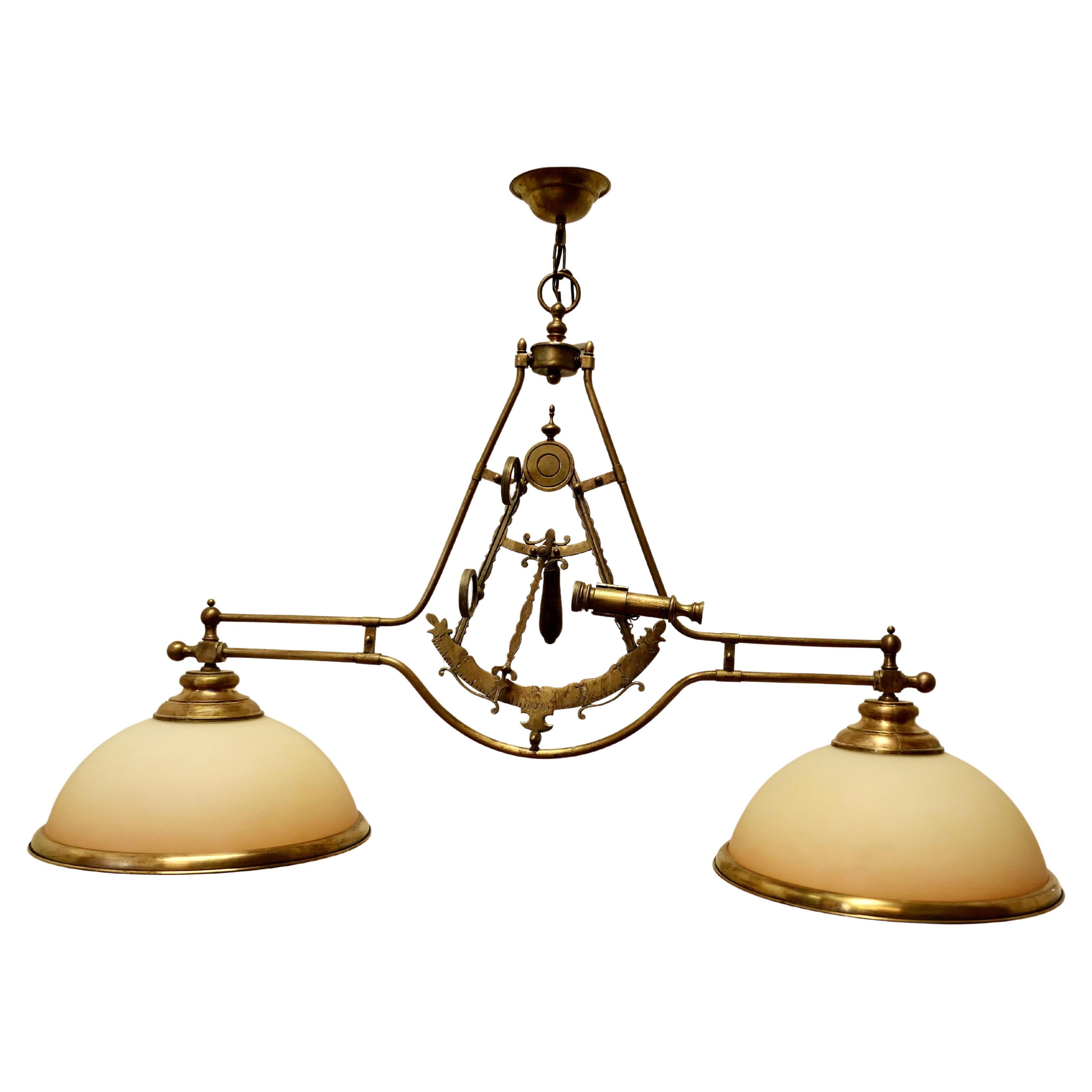 Superb Large Brass Sextant Ceiling Light from the Captains Cabin For Sale