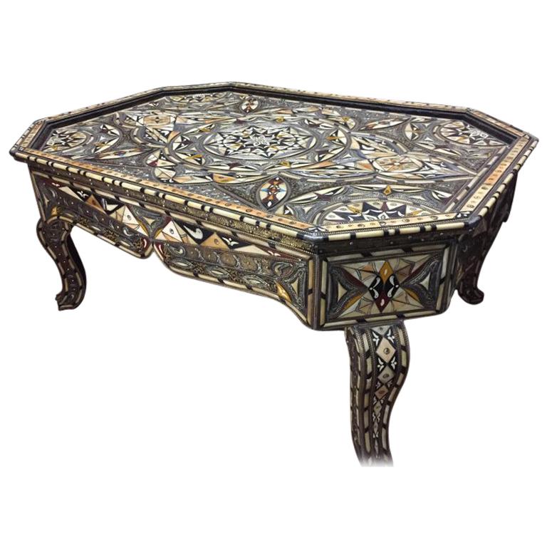 Superb Large Coffee Table Inlay with Carmel Bone and Tooled Metal