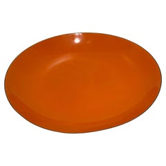 Superb Large Enameled Large Catch It All Bowl Danish Modern White & Orange
