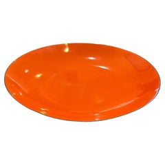 Superb Large Enameled Large Catch It All Bowl Danish Modern White & Orange