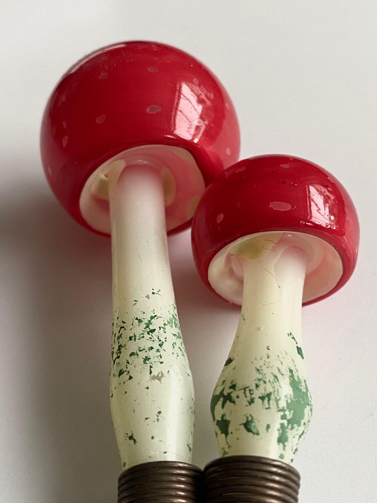 European Superb Large Glass Clip-On Mid-Century Christmas Mushroom Family, Ca.1960's For Sale