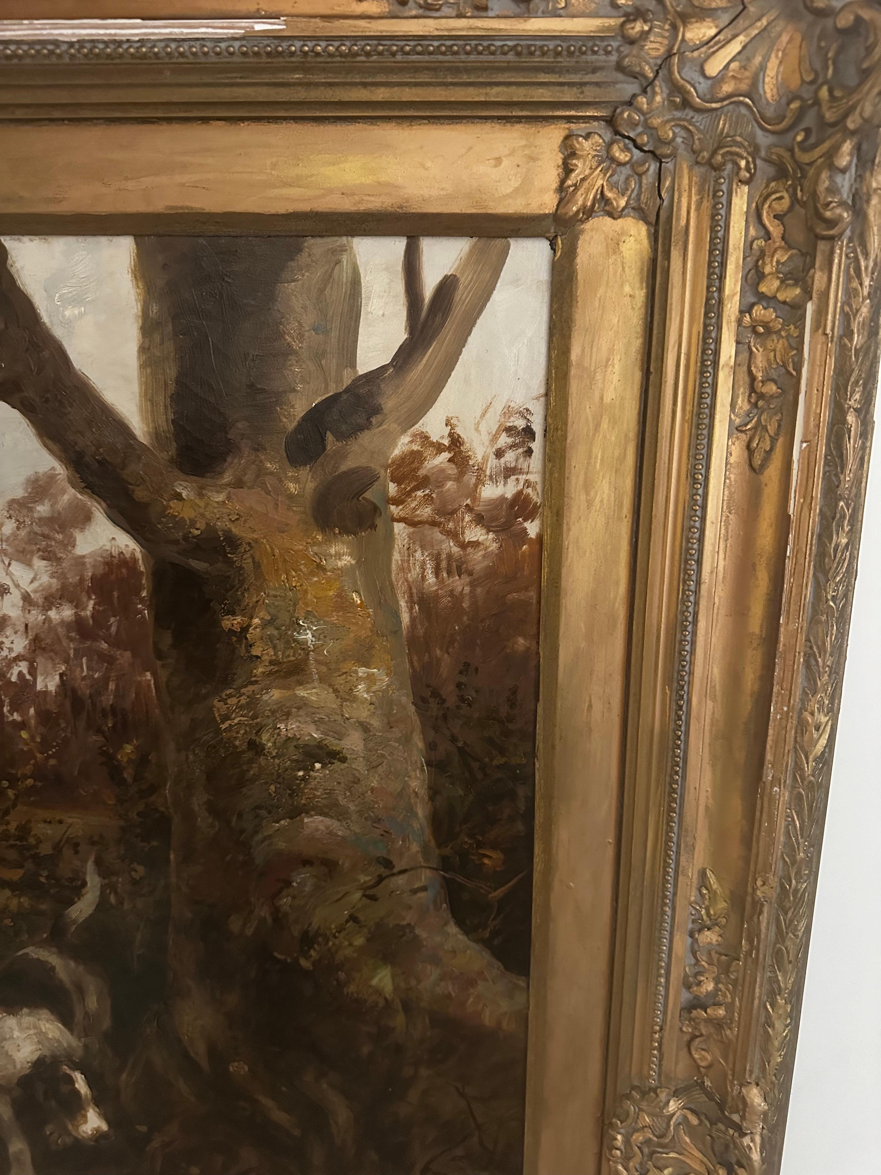 XIXe siècle Superbe grande scène de chasse avec chiens d'Arthur Alfred Davis en vente