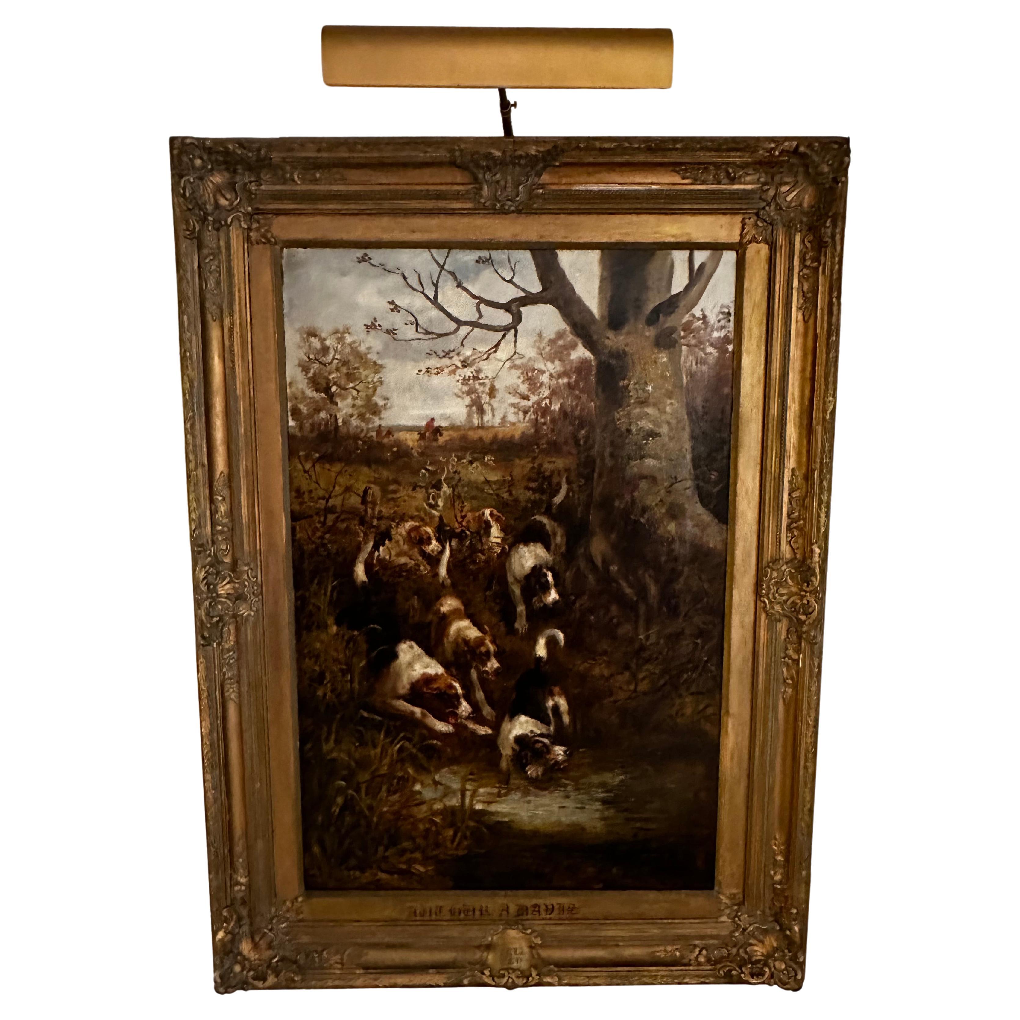 Superb Large Hunt Scene with Dogs by Arthur Alfred Davis