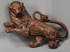 Superb Large Late 19th Century Highly Decorative Carved Oak Rampant Lion