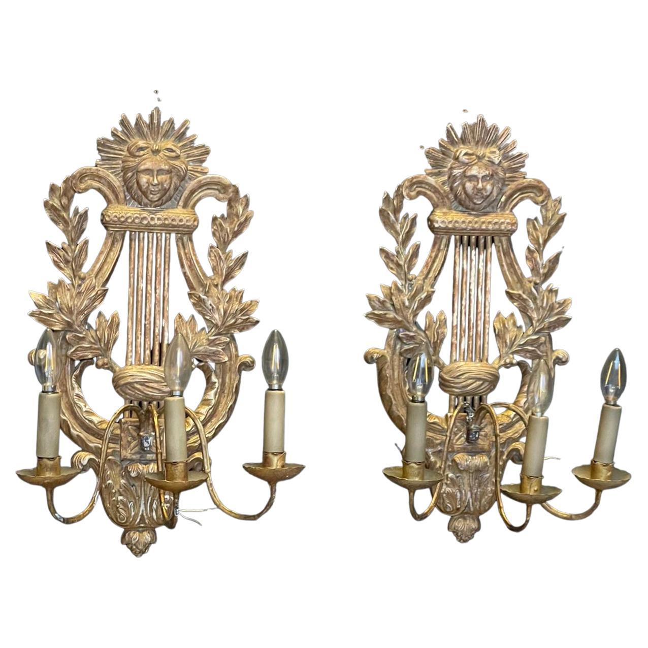 Superb Large Pair of French Gilded Wall Lights For Sale