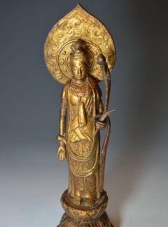 Großes, signiertes japanisches Kannon Kwan Guanyin Okimono aus Bronze