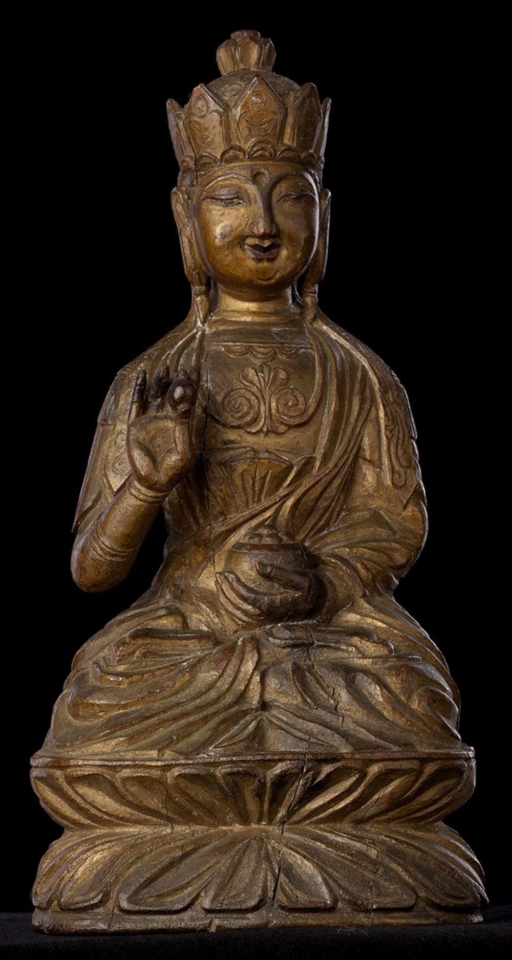 Hand-Carved Superb Late 18thC Chinese Wood Buddha, 8682 For Sale