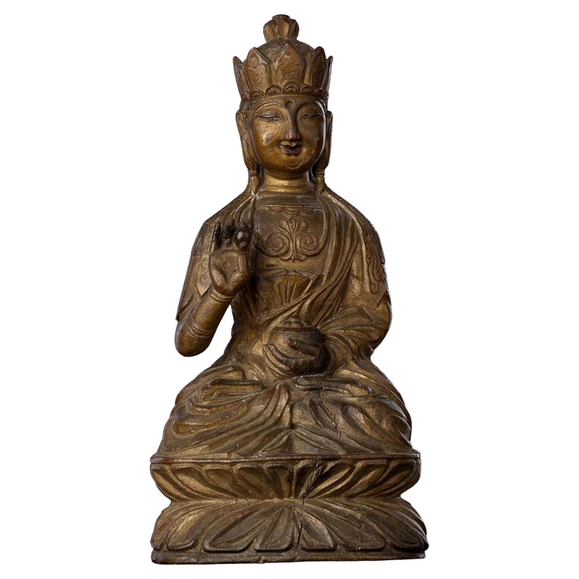 Superb Late 18thC Chinese Wood Buddha, 8682 For Sale