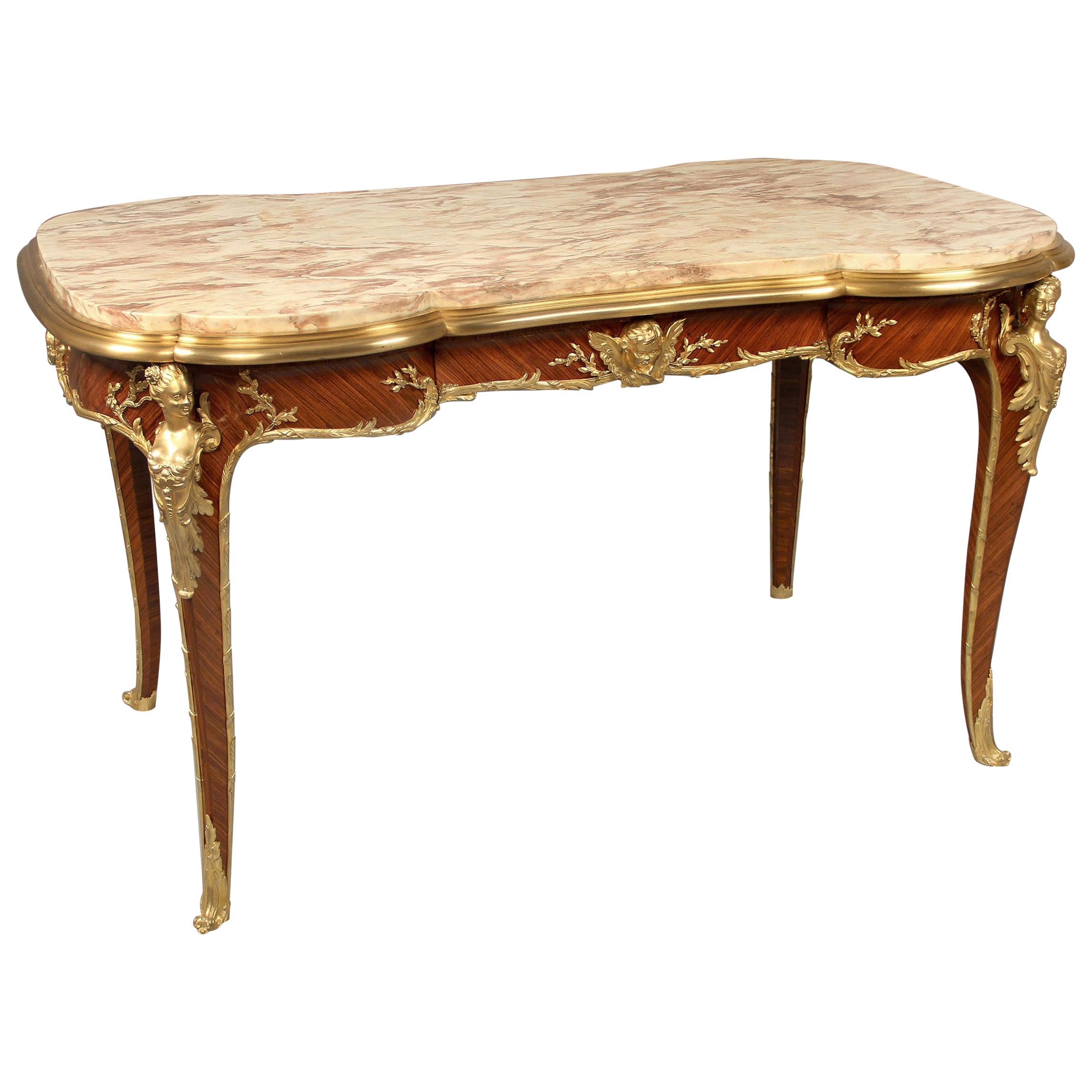 Superb Late 19th Century Gilt Bronze Mounted Center Table by Francois Linke