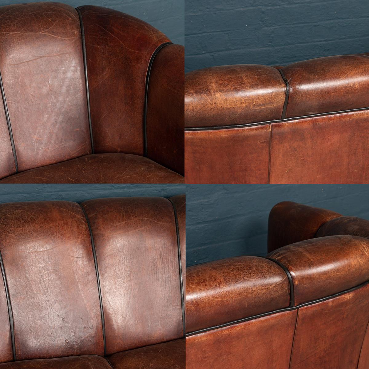 Superb Late 20th Century Scallop Back Two-Seat Sofa in Sheepskin Leather Sofa 3