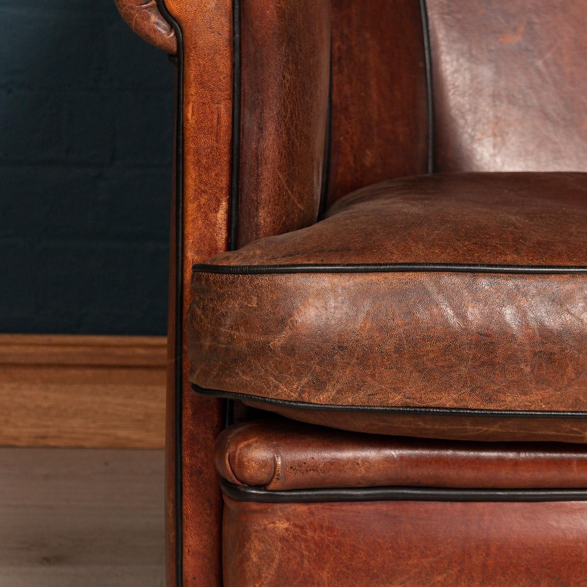 Dutch Superb Late 20th Century Scallop Back Two-Seat Sofa in Sheepskin Leather Sofa