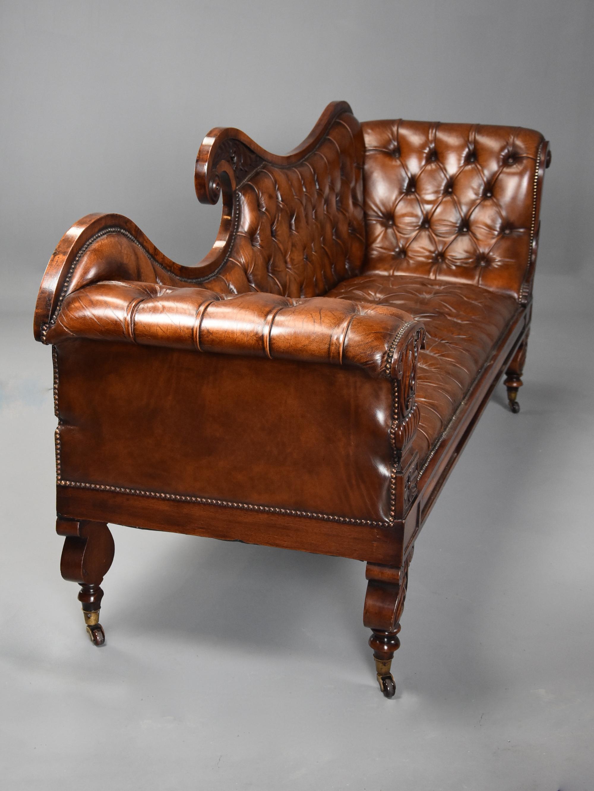 Superb Late Regency/William IV Mahogany Deep Buttoned Brown Leather Sofa For Sale 5