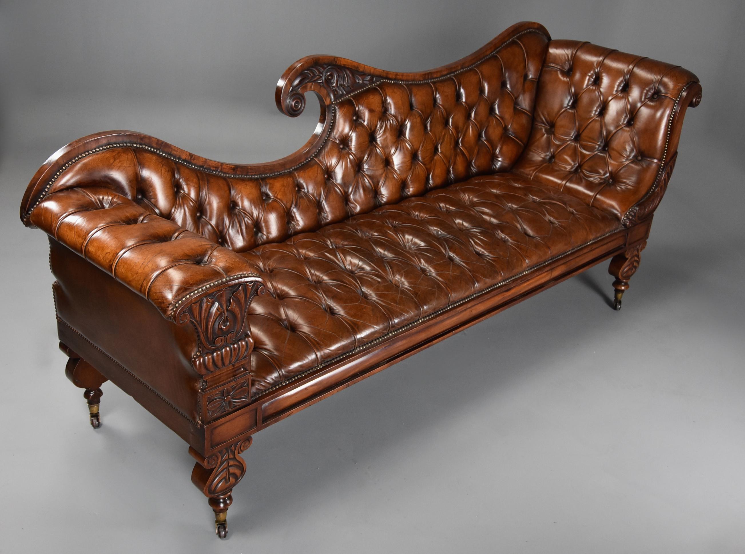 Superb Late Regency/William IV Mahogany Deep Buttoned Brown Leather Sofa In Good Condition For Sale In Suffolk, GB