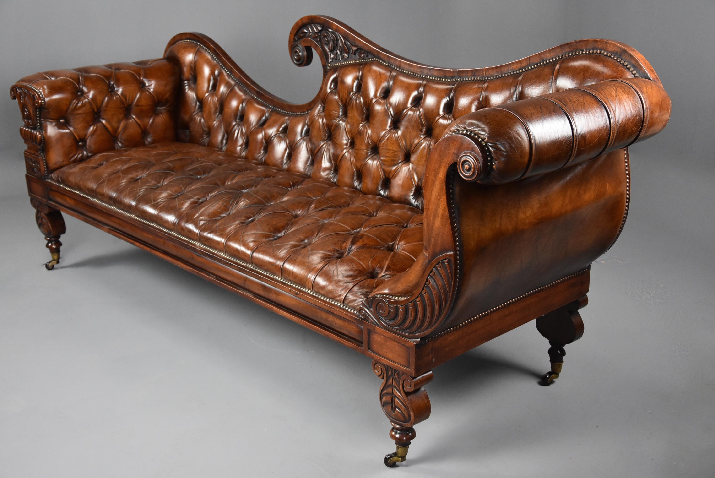 19th Century Superb Late Regency/William IV Mahogany Deep Buttoned Brown Leather Sofa For Sale