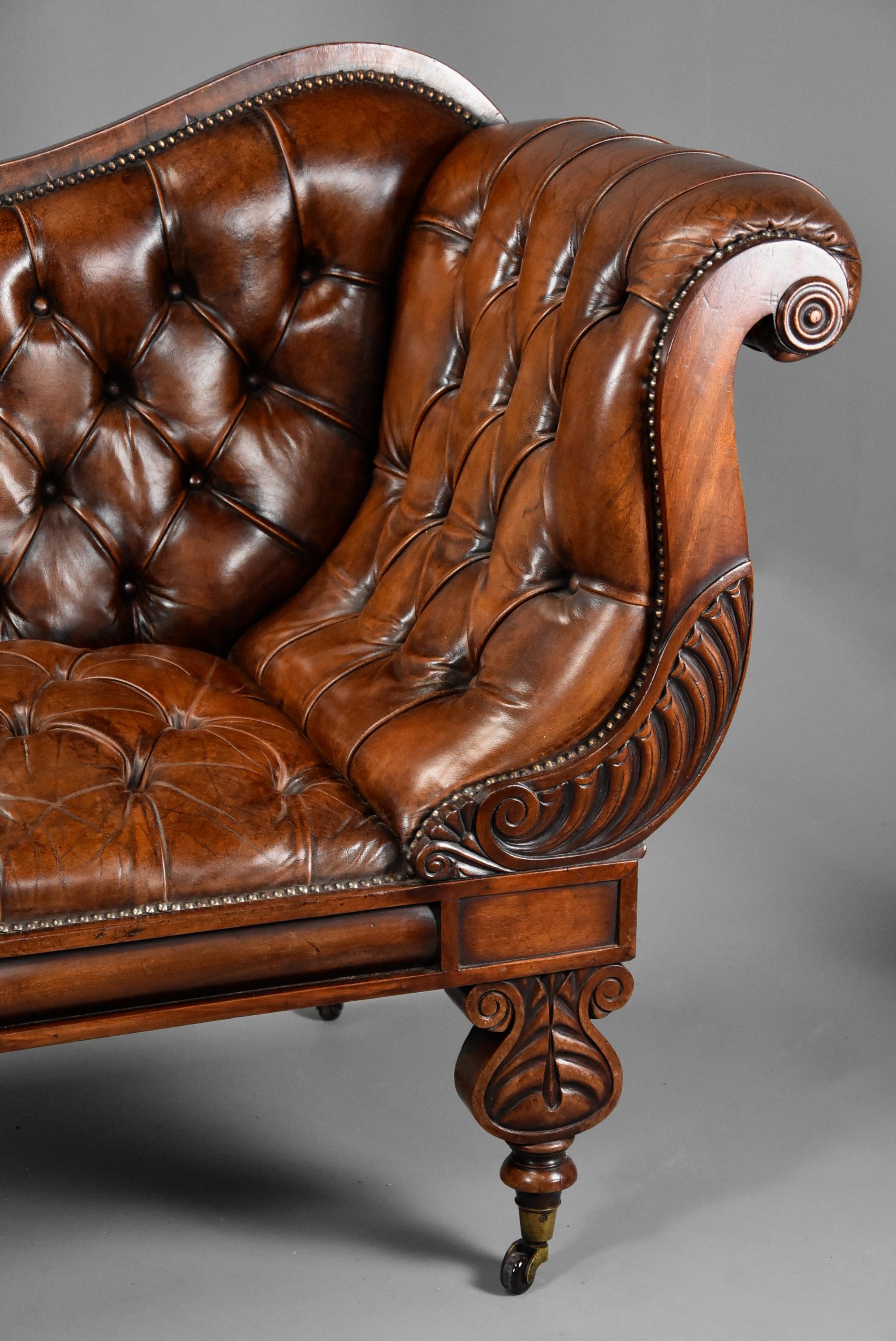 Superb Late Regency/William IV Mahogany Deep Buttoned Brown Leather Sofa For Sale 2