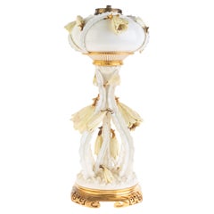 Superb Late Victorian Early Art Nouveau Moore Brothers Gilt Porcelain Oil Lamp