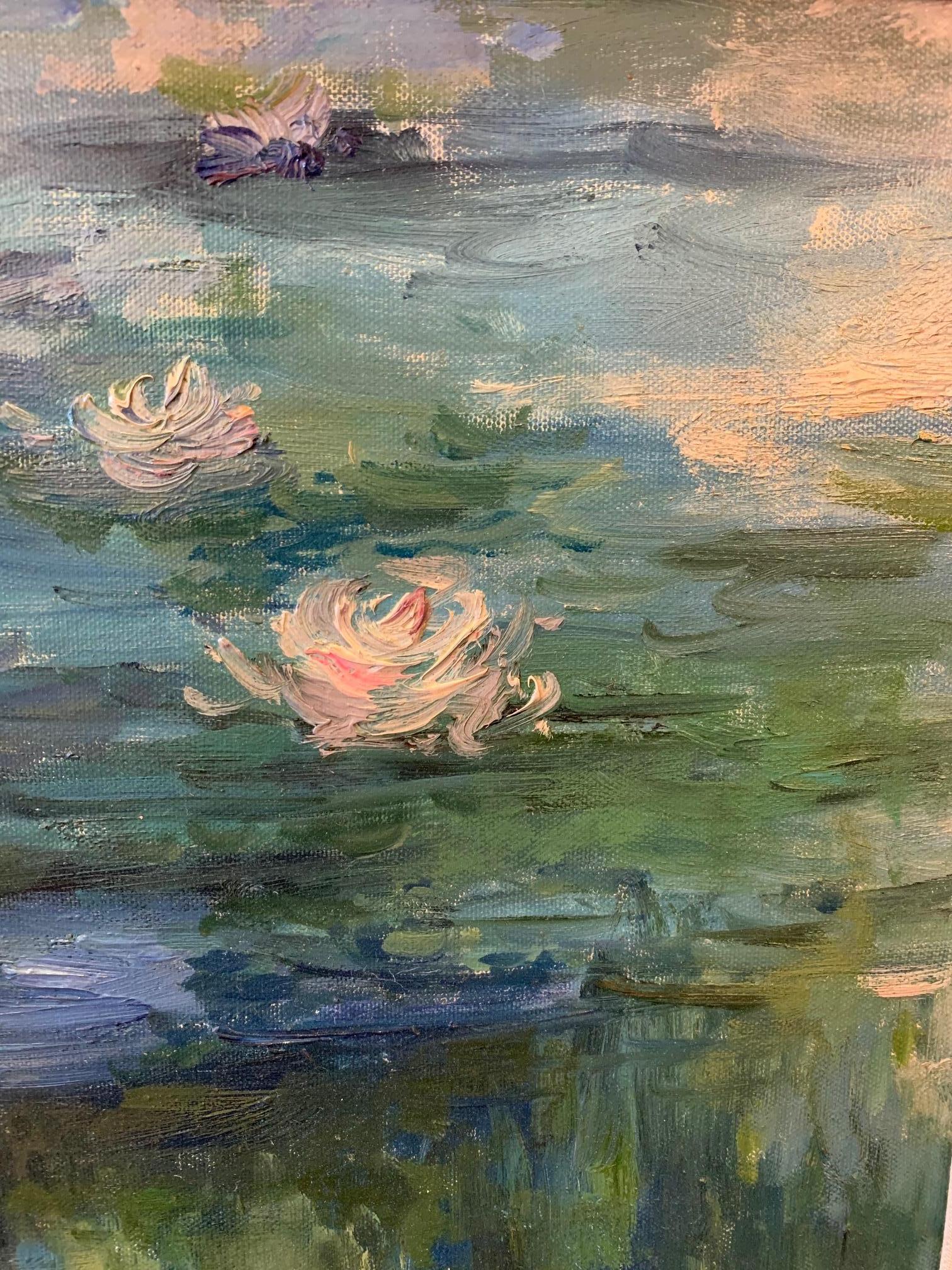 American Superb Lily Pond Landscape Painting in the Style of Monet