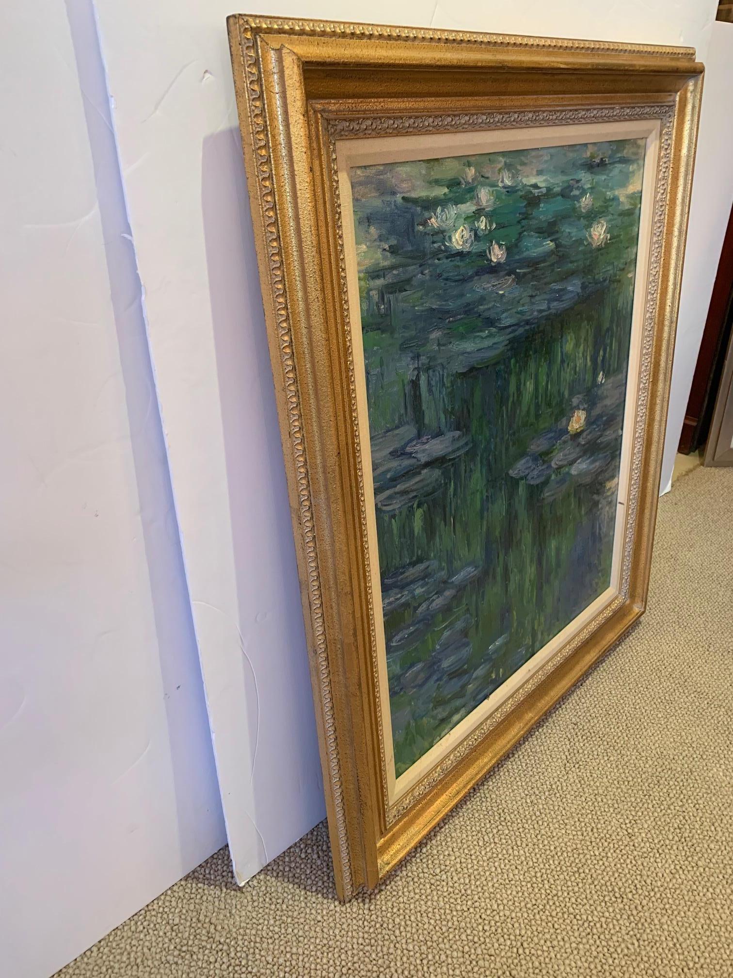 Late 20th Century Superb Lily Pond Landscape Painting in the Style of Monet