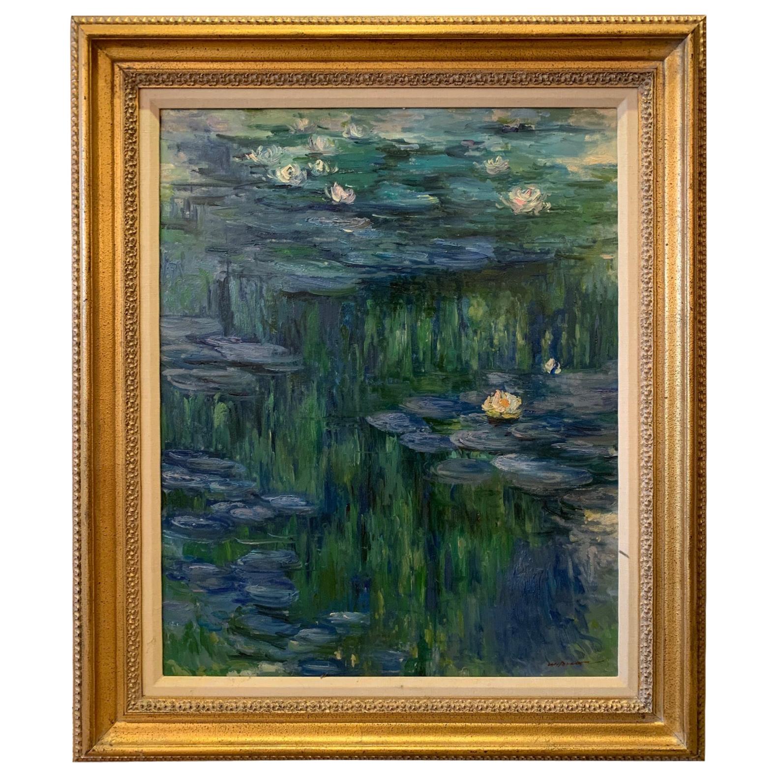 Superb Lily Pond Landscape Painting in the Style of Monet