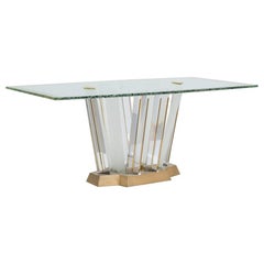 Superb Lucite and Bronze Dining Table with Unique Glass Top