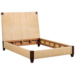 Superb Mahogany and Rush Rattan Queen Bed by John Hutton for Donghia, circa 1995