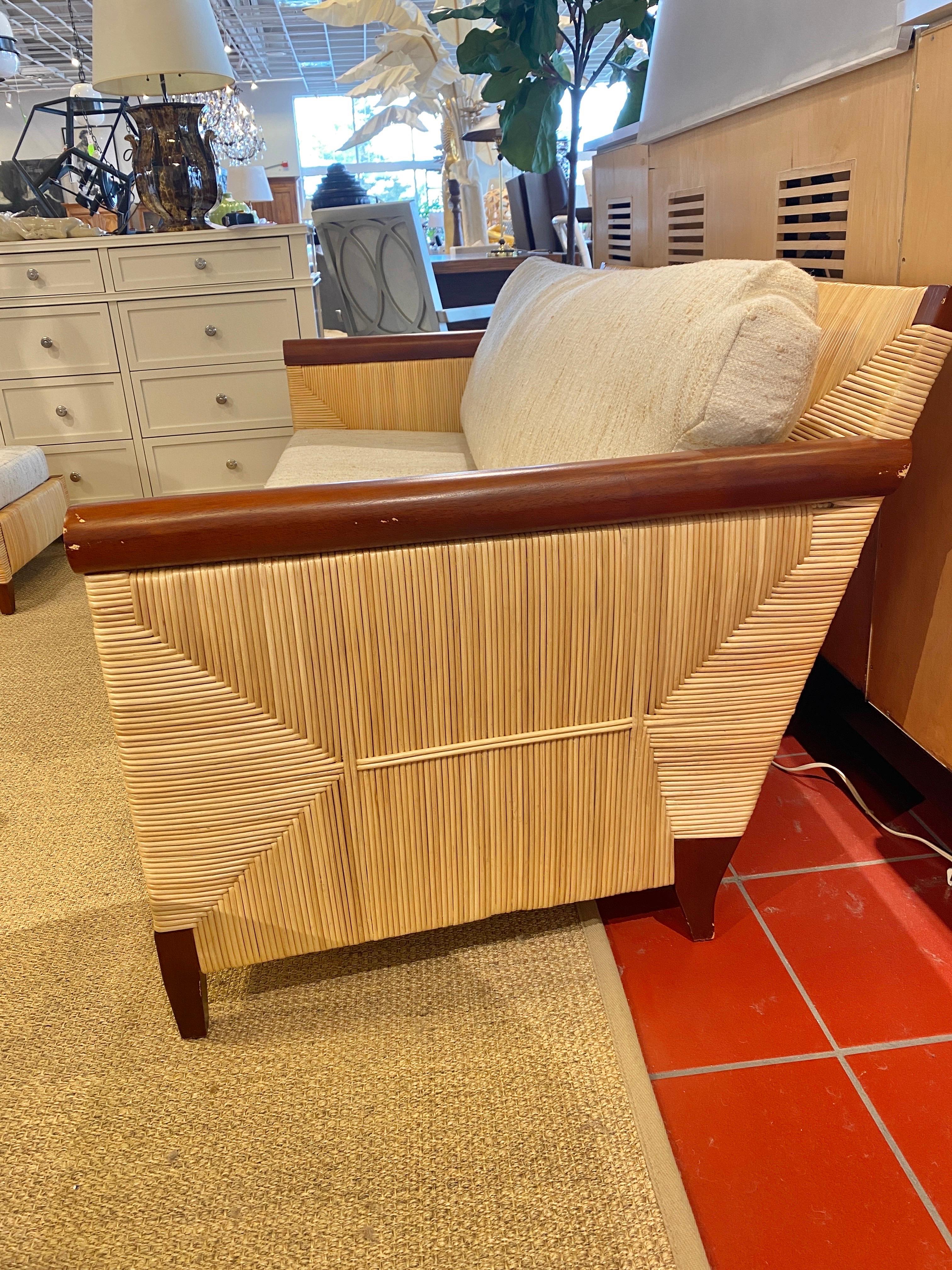 Superb Mahogany and Wicker Sofa with 2 Matching Ottomans 1