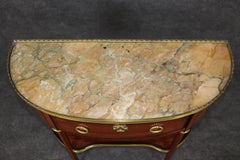 Superb Mahogany Bronze Demilune French Louis XVI Marble Top Console Table