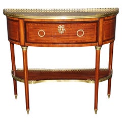Superbo tavolo consolle in mogano bronzo Demilune francese Luigi XVI con piano in marmo