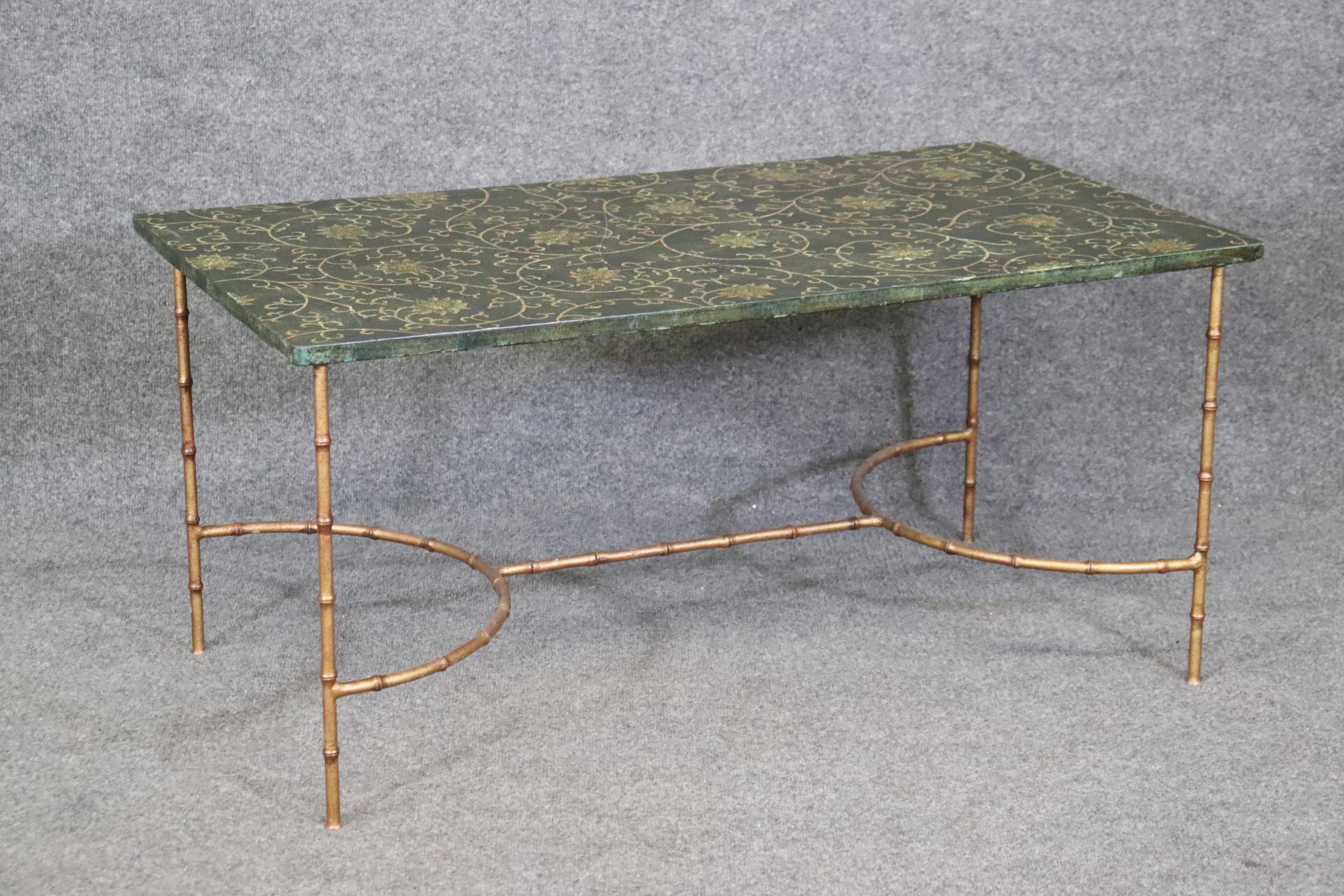 Mid-20th Century Superb Maison Bagues Faux Bamboo Gilded Steel Paint Decorated Coffee Table 