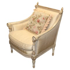 Superbe chaise bergère de style Maison Jansen sculptée et décorée de peinture, vers les années 1930