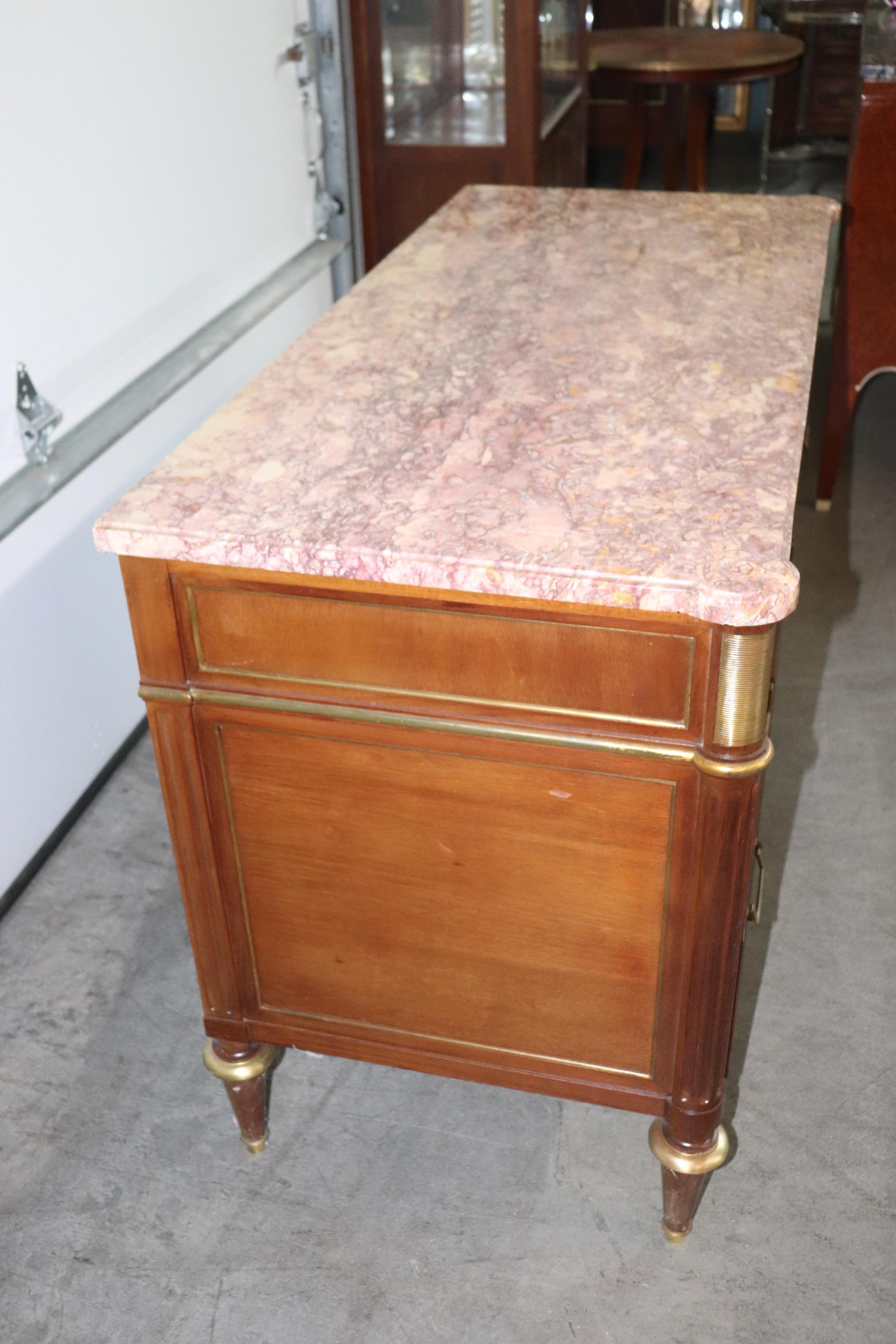 French Superb Maison Jansen Style Louis XVI Directoire Marble Top Commode Circa 1950