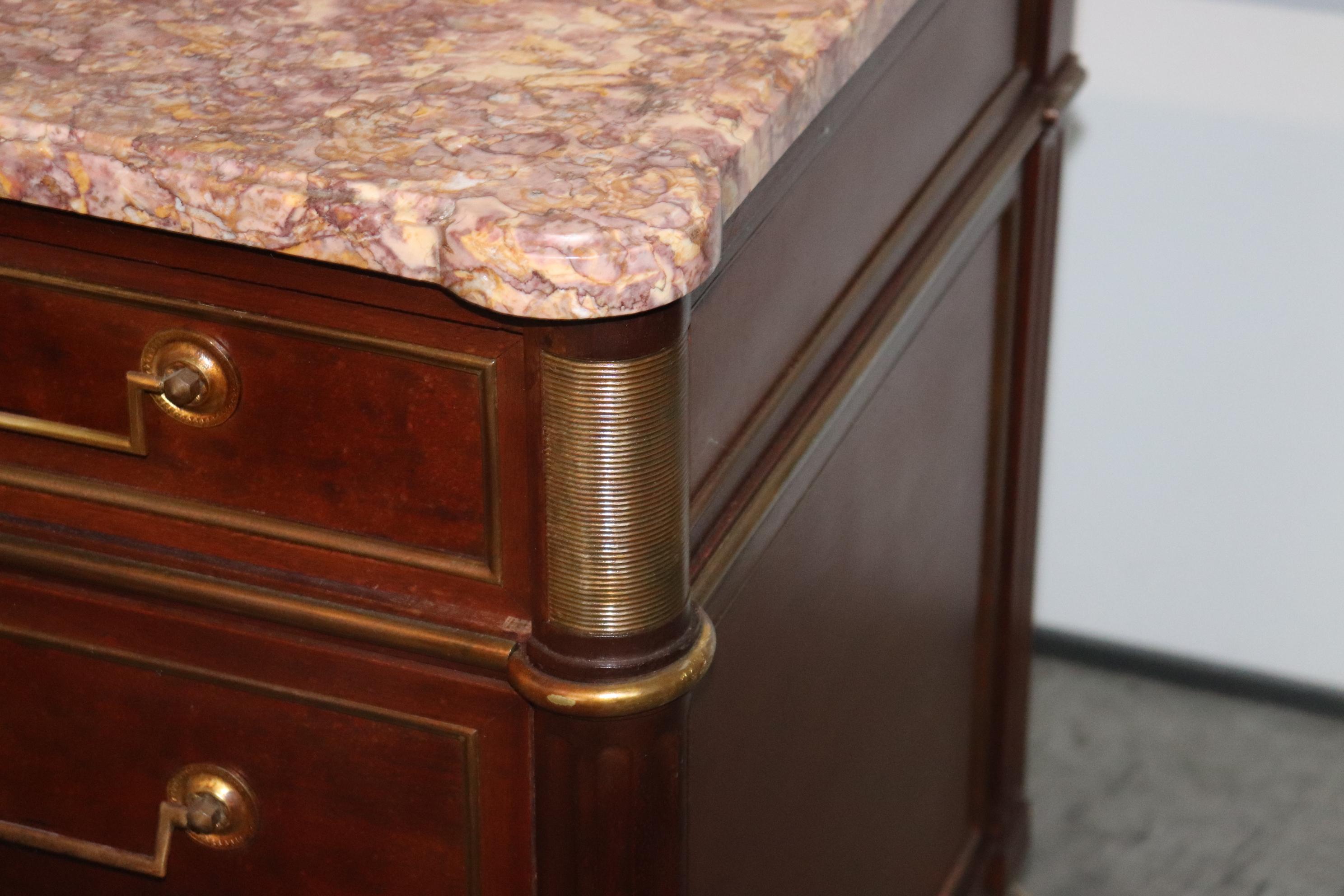 Mid-20th Century Superb Maison Jansen Style Louis XVI Directoire Marble Top Commode Circa 1950