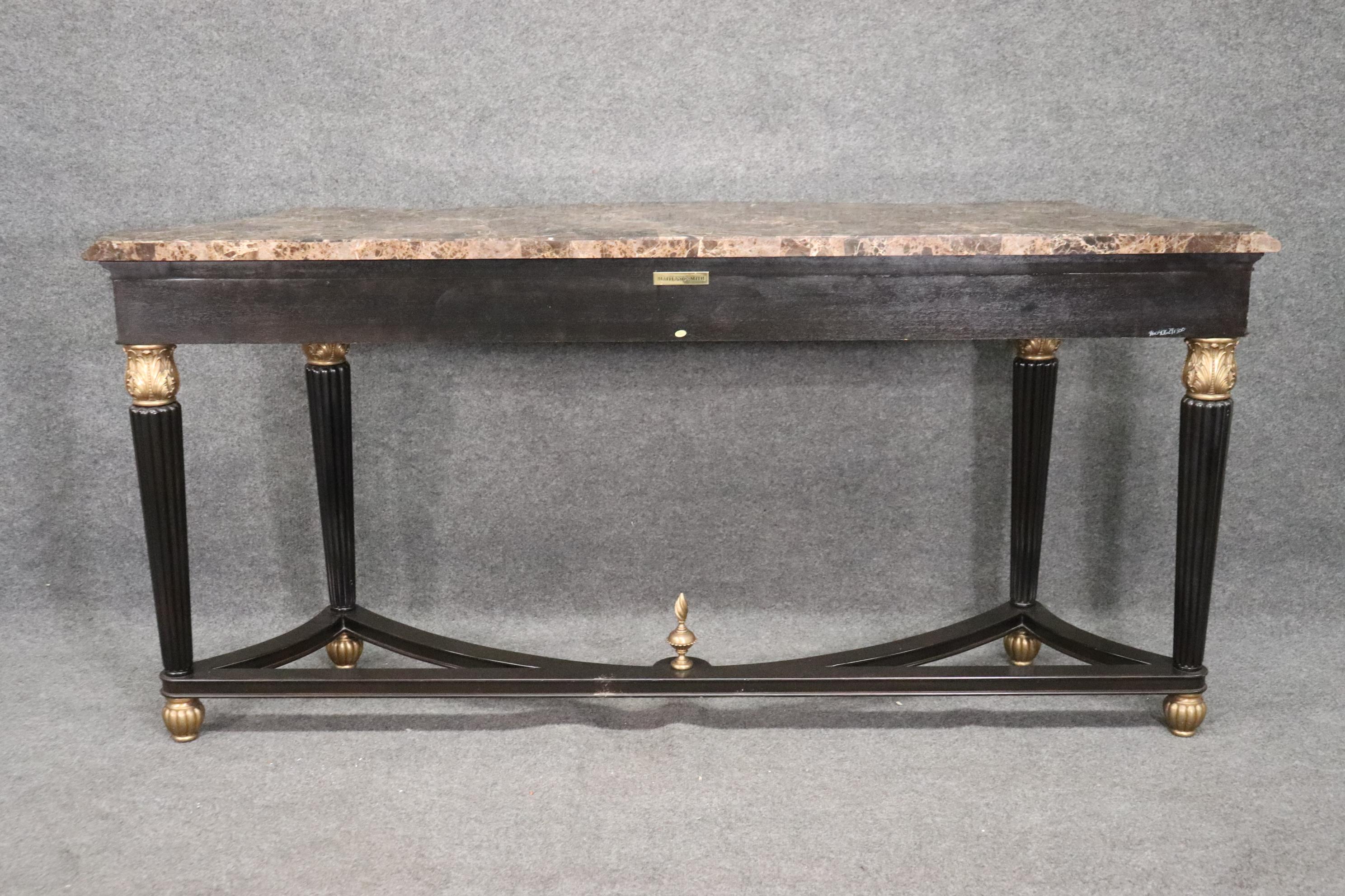Contemporary Superb Maitland Smith Marble Top and Bronze French Louis XVI Console Table