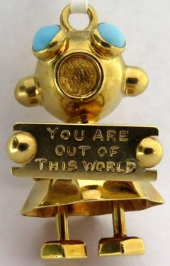 Superb Martian "You Are Out Of This World" Turquoise Gold Charm Pendant